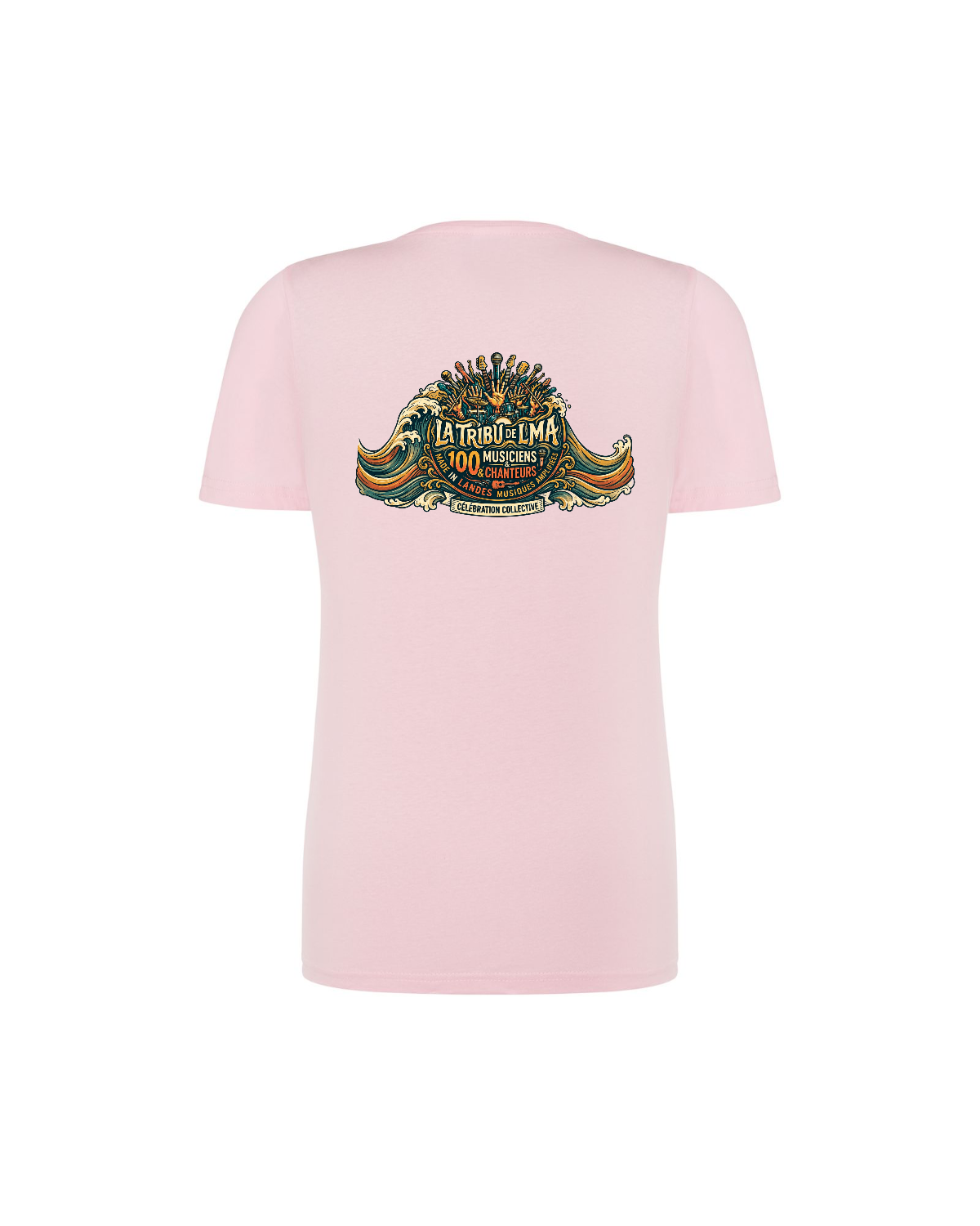T-shirt  Col V Femme logo devant dessin dans le dos - back